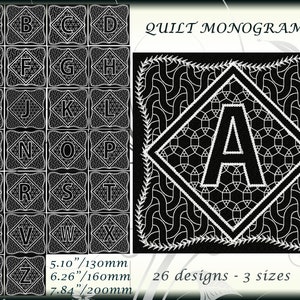 Edredón de monogramas, 12,7 x 19,8 cm/bastidor, juego de 26 diseños en 3 tamaños. Diseños en bastidor, archivo de bordado a máquina/descarga instantánea/n.° 1