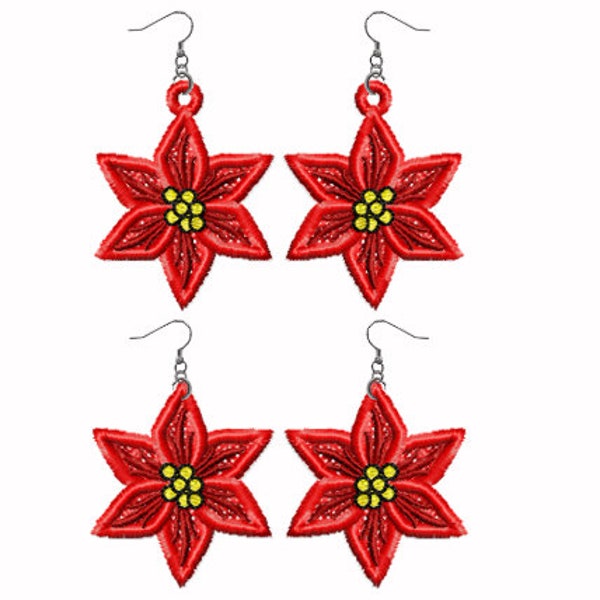 Poinsettia - earrings - lace - FSL - free - standing - lace - 4x4hoop - Machine embroidery digitization./INSTANT DOWNLOAD No.218