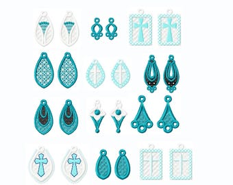 FSL earrings - 12designs - 4x4hoop - Machine -  embroidery lace - digitization./INSTANT DOWNLOAD No.1209