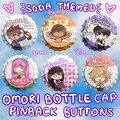 OMORI Soda Themed Bottle Cap Pins || Aubrey Hero Kel Basil Sunny Mari omori