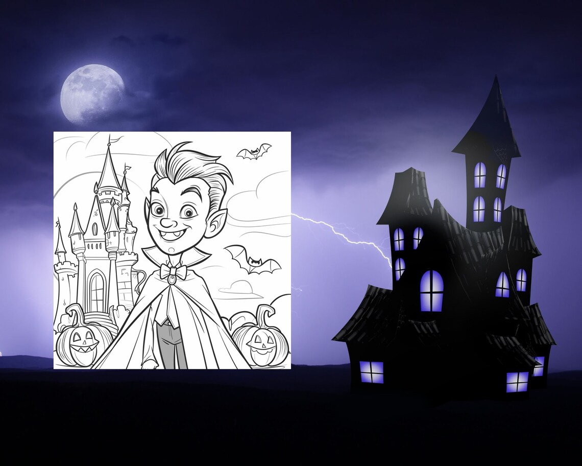 Whimsical Dracula Coloring Pages Fun Halloween Art, Printable Digital