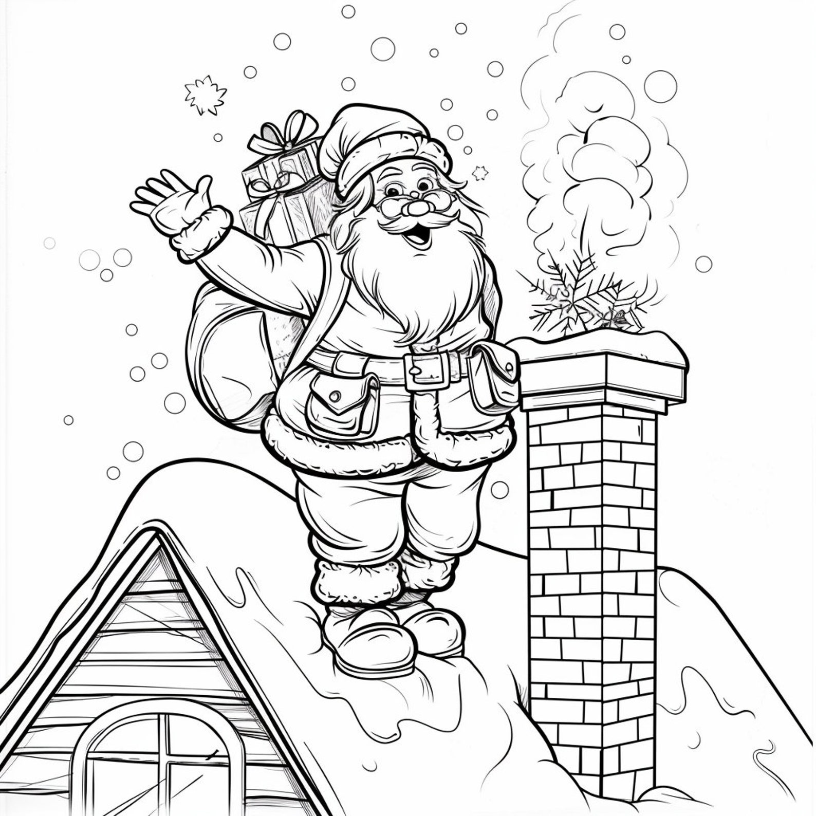 Whimsical Santa Claus on Rooftop Coloring Pages - Festive Holiday Fun ...