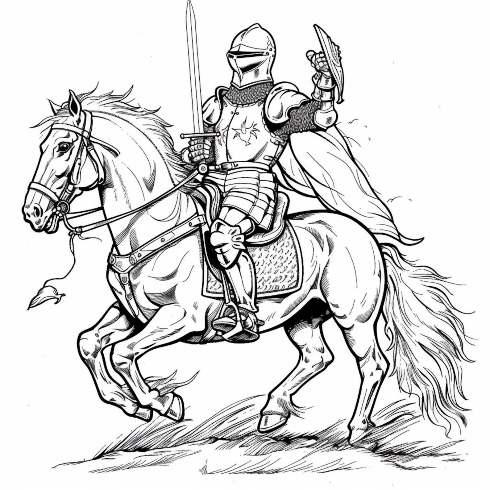 Medieval Knight Coloring Pages - Digital Download, Detailed Medieval ...