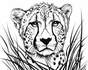 チーターぬり絵：エレガントな印刷可能なイラスト（デジタル