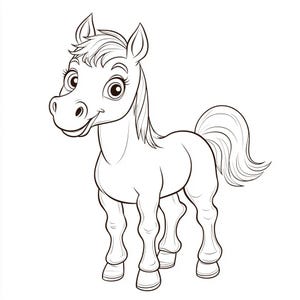 Cute Horse Coloring Pages for Preschoolers | Digital Download PDF | Simple Horse Outline for Kids | Easy to Color Animal Page