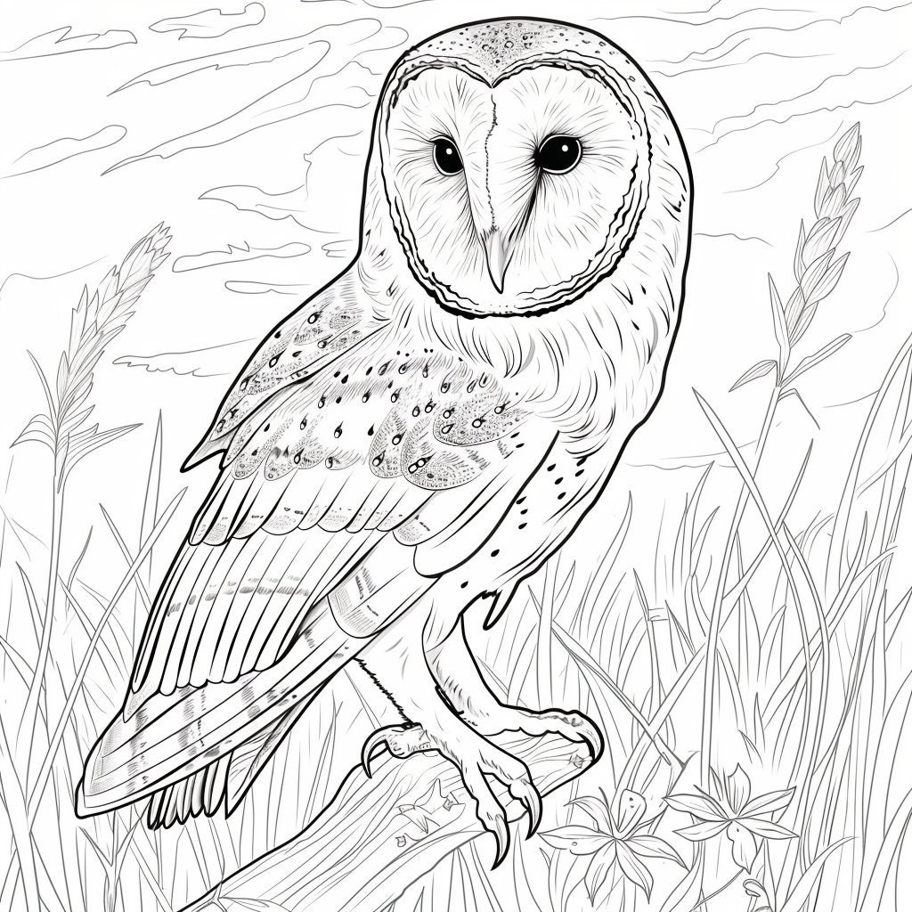 Barn Owl Coloring Pages: Detailed Wildlife Art (Digital Download)