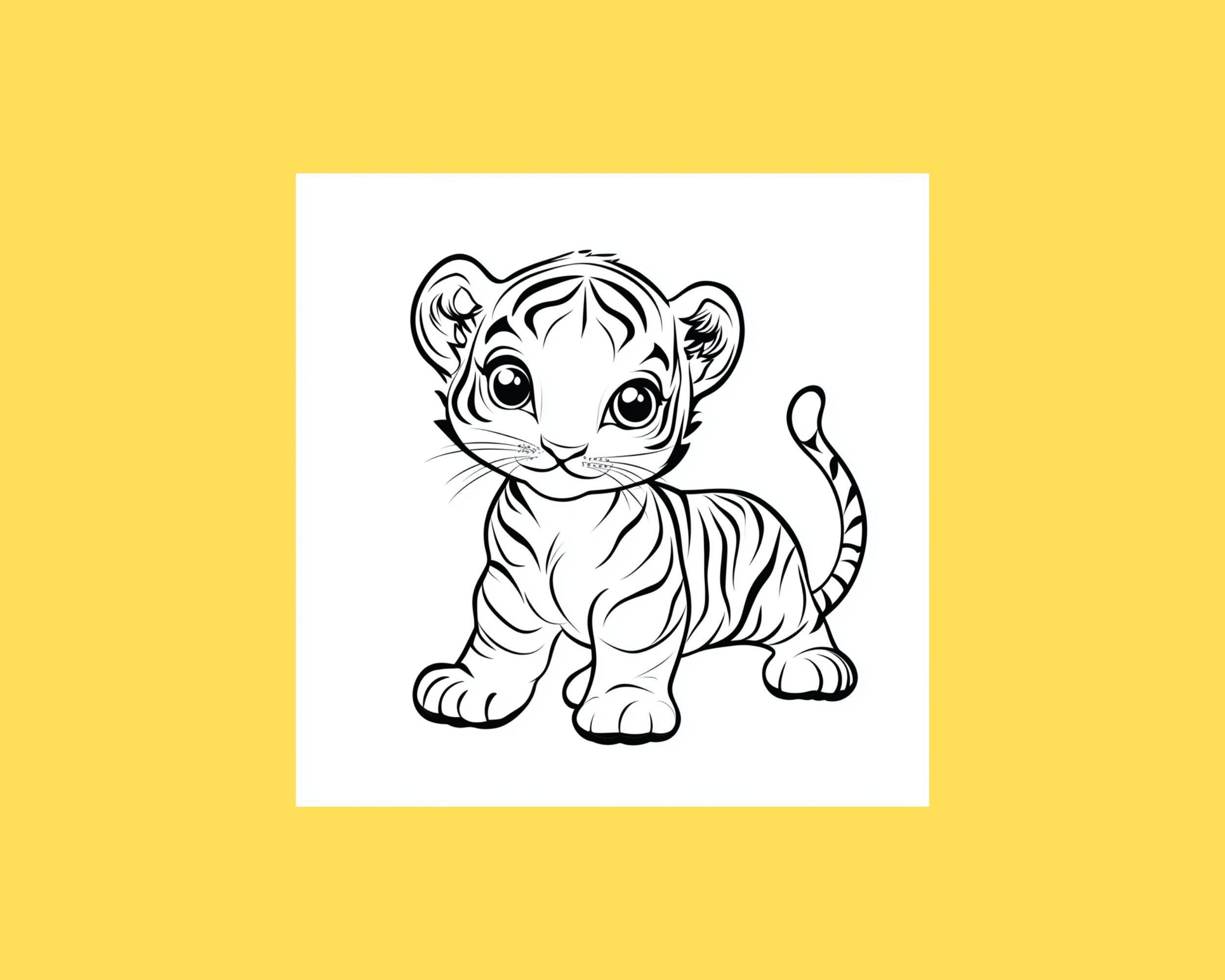 Baby Tiger Coloring Page for Preschoolers (digital Download PDF) - Etsy, image size:2500x2000