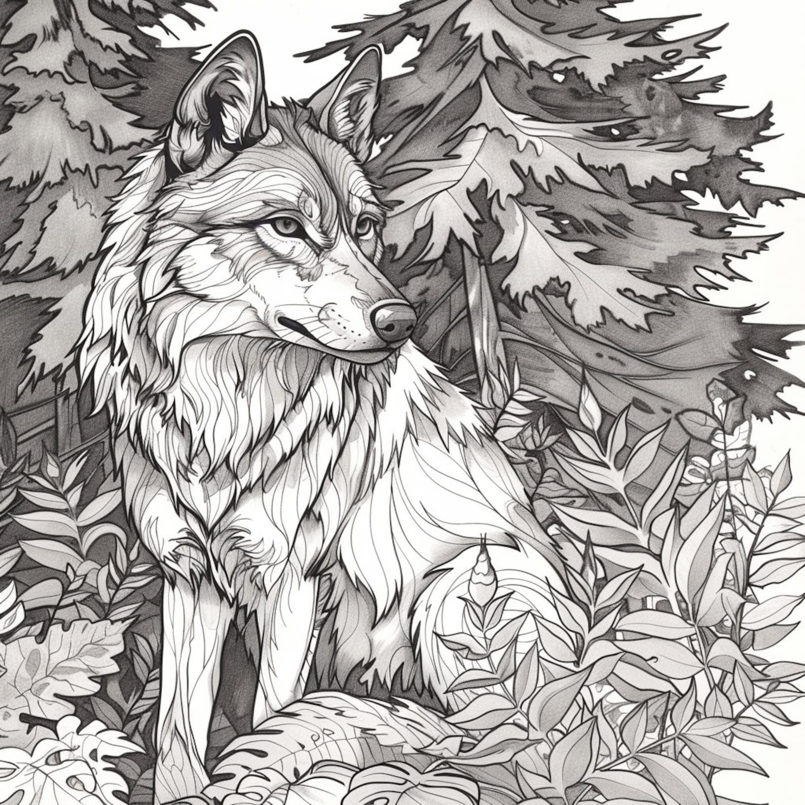 Majestic Wolf Coloring Pages - Instant Download - US Letter & A4 Sizes ...