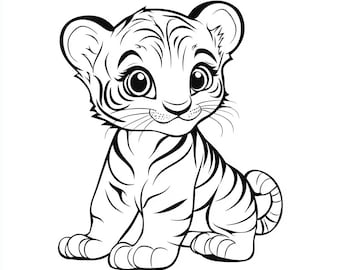Baby Tiger Coloring Page for Preschoolers (Digital Download PDF)