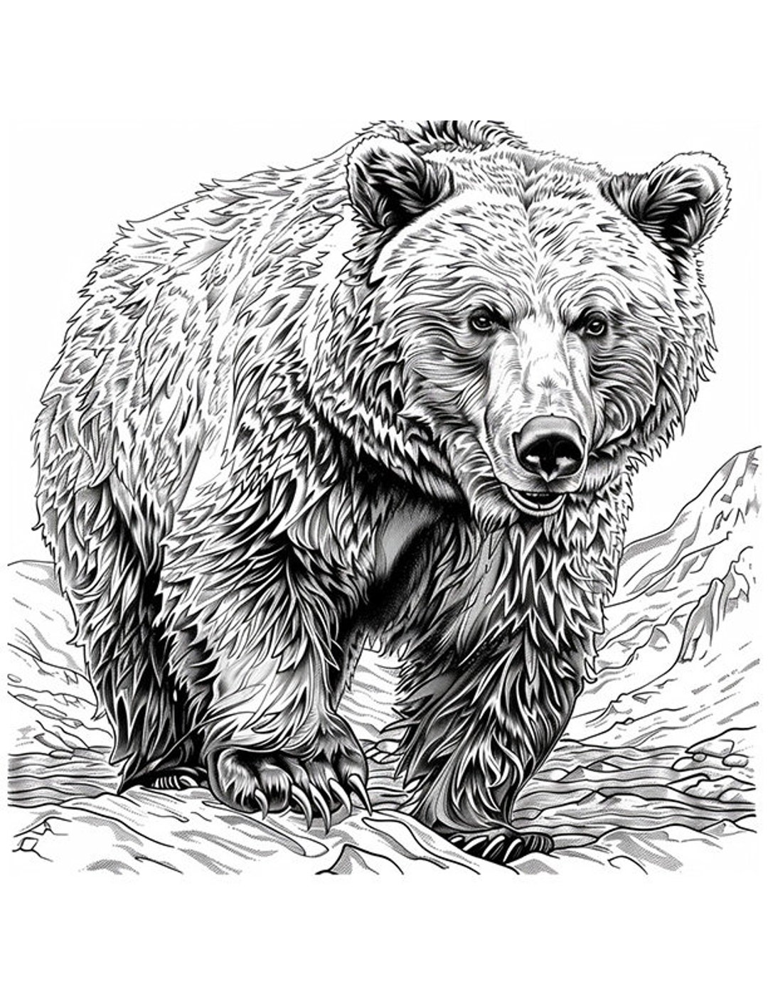 Majestic Grizzly Bear Coloring Pages - Instant Download - US