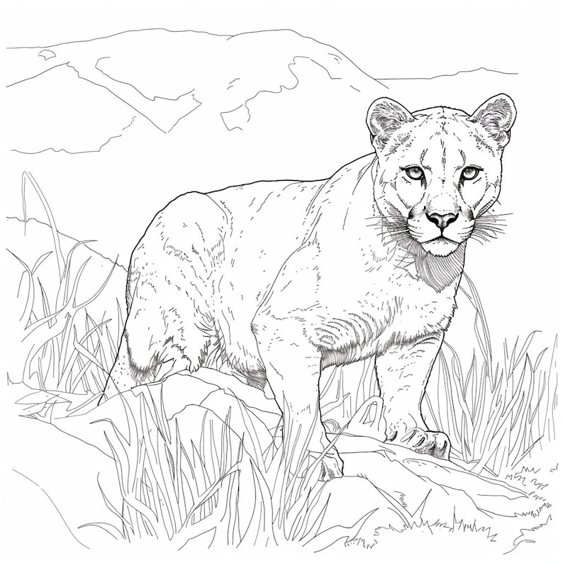 Mountain Lion Coloring Pages - Digital Download, Detailed Wildlife Art ...