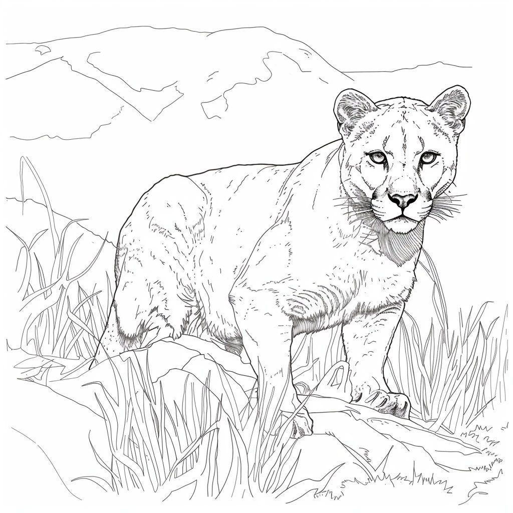 Mountain Lion Coloring Pages Digital Download, Detailed Wildlife Art