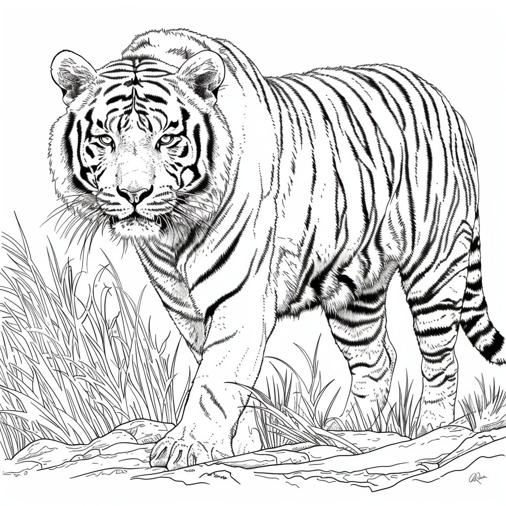 Siberian Tiger Coloring Pages Digital Download, Detailed Wildlife Art
