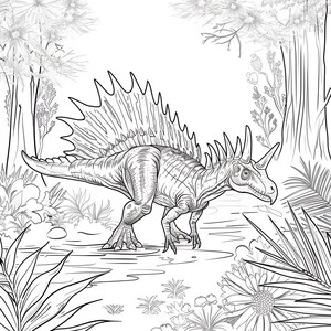 Spinosaurus Coloring Pages - Detailed Dinosaur Coloring Sheets, Printable Digital Download, Fun for Kids & Adults, Unique Prehistoric Art