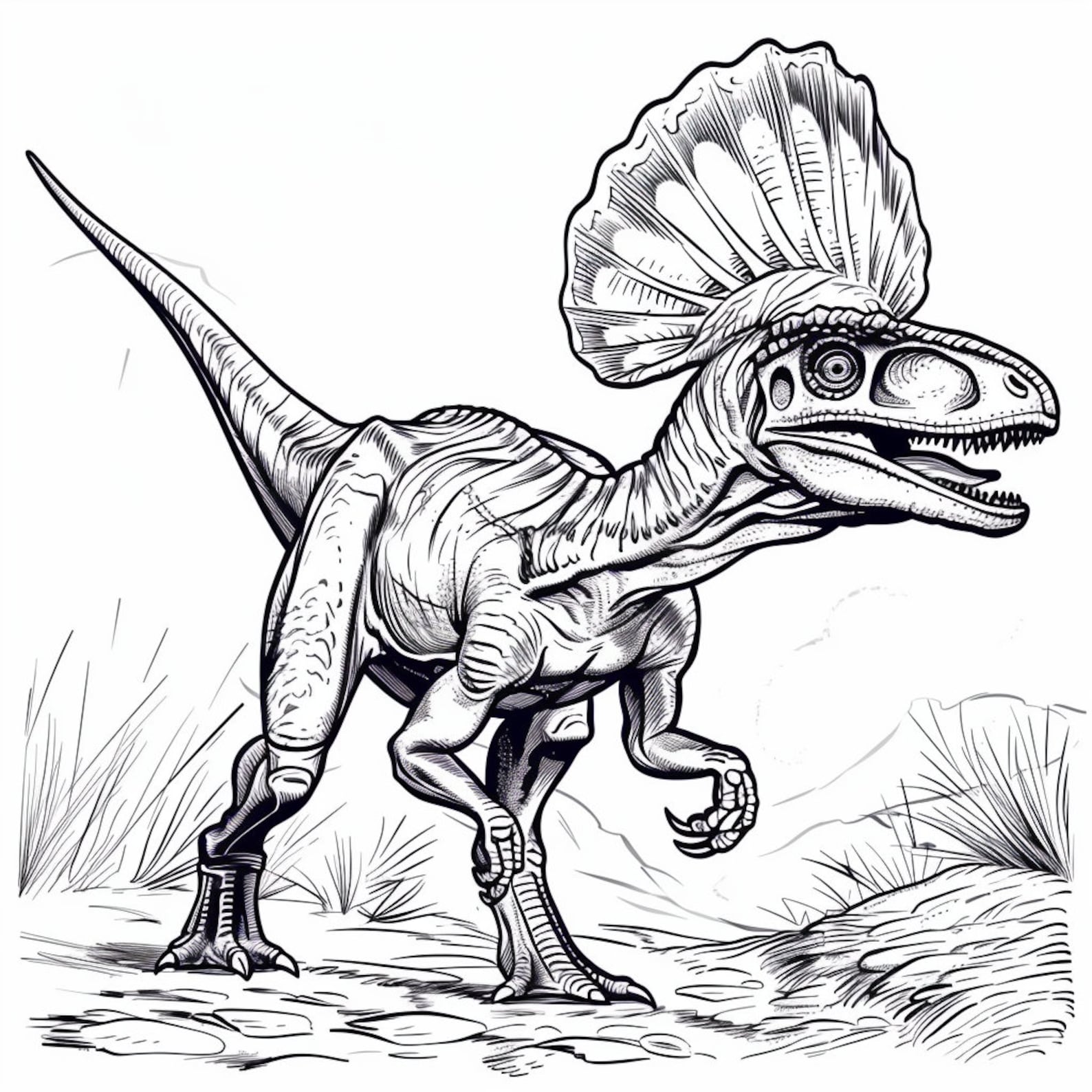 Dilophosaurus Coloring Page — Illustration 5 Dilophosaurus Coloring Page — Illustration 5