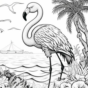Charming Flamingo Coloring Pages - Set of 3 Printable Black & White PDF Illustrations for Adults and Kids