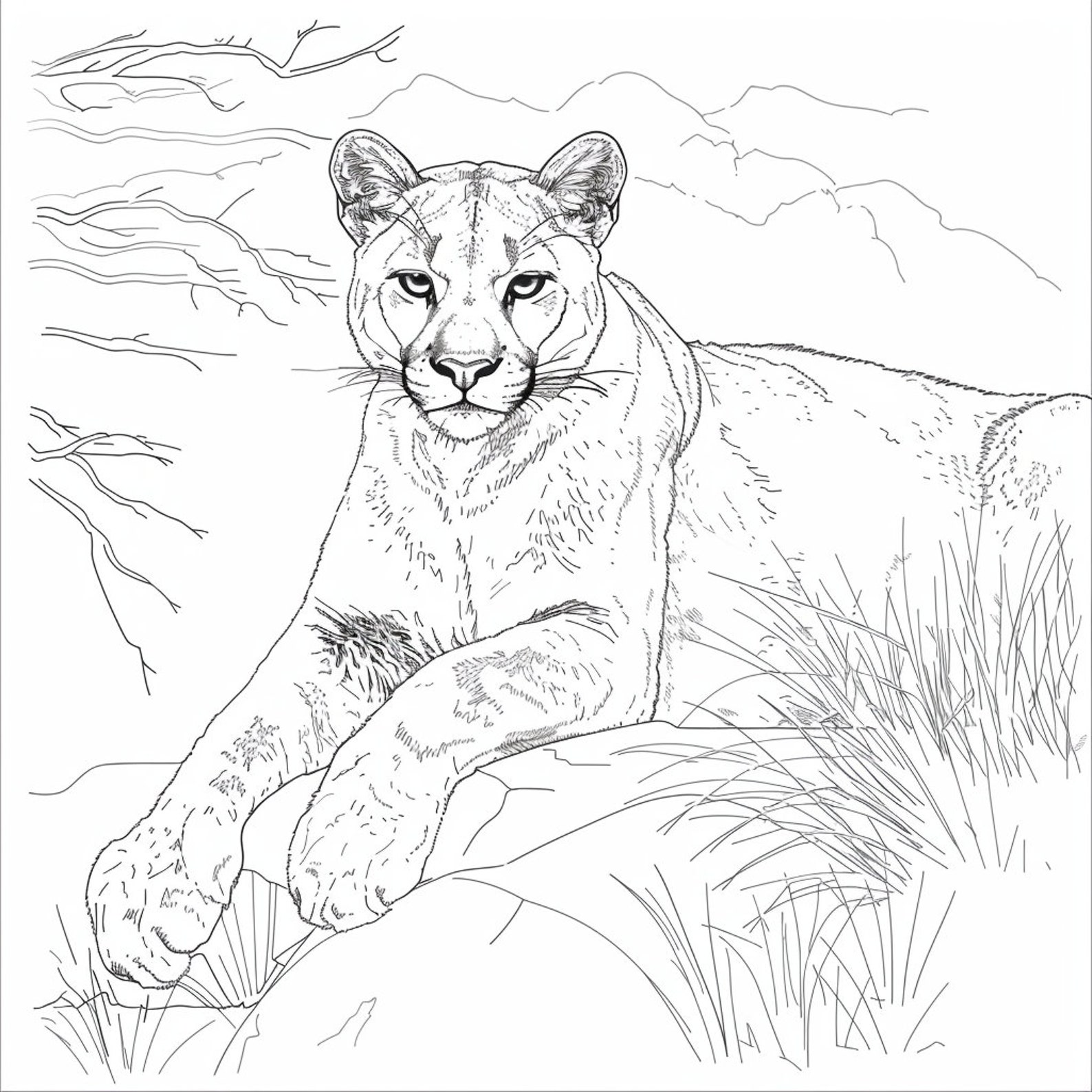 Mountain Lion Coloring Pages Digital Download, Detailed Wildlife Art