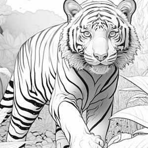 Enchanting Tiger Coloring Pages - Set of 3 Printable Black & White PDF Illustrations for Adults and Kids