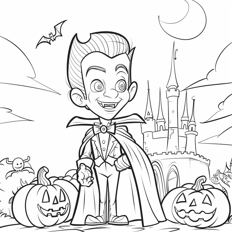 Whimsical Dracula Coloring Pages - Fun Halloween Art, Printable Digital