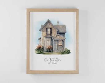 Custom Watercolor House Painting Print, House Painting From Photo, House Portrait, Housewarming Gift, First Home Gift, Realtor Closing Gift