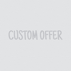 May include: Text that reads "CUSTOM OFFER" in a gray, handwritten font on a white textured background.