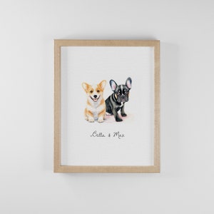 Two Pet Mini Custom Watercolor Portrait Print, 2 Dog Portrait Print, Multiple Pet Portrait, Three Dog Portrait, Four Pet Portrait Painting
