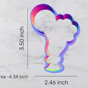 May include: A rainbow-colored cookie cutter shaped like a balloon with a knot at the bottom. The cutter is 3.50 inches tall and 2.46 inches wide. Area is 4.34 square inches.