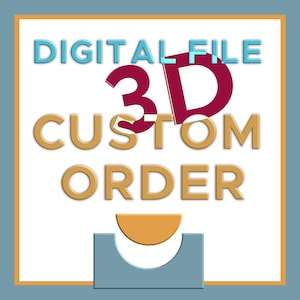 Peut inclure: Fichier numérique pour une commande 3D personnalisée. Le texte est en or et rouge sur un fond bleu. L'image comprend également une forme 3D bleue et dorée.