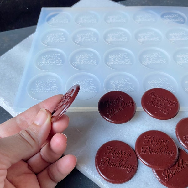 Molde de silicona personalizado para chocolate, topper de cupcake, molde personalizado, molde de silicona para alimentos de 24 cavidades, topper de pastel con nombre, diámetro 40 x 3 mm