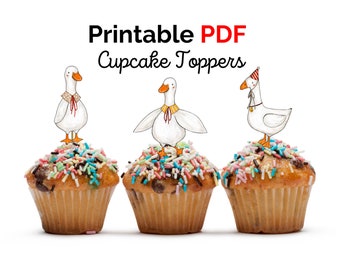 Printable Goose Cupcake Toppers, goose toppers, geese toppers, ducks toppers, PDF toppers