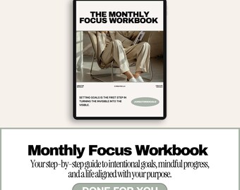 Monthly Focus Workbook—Editable Canva Planner for Goal Setting and Intentional Living