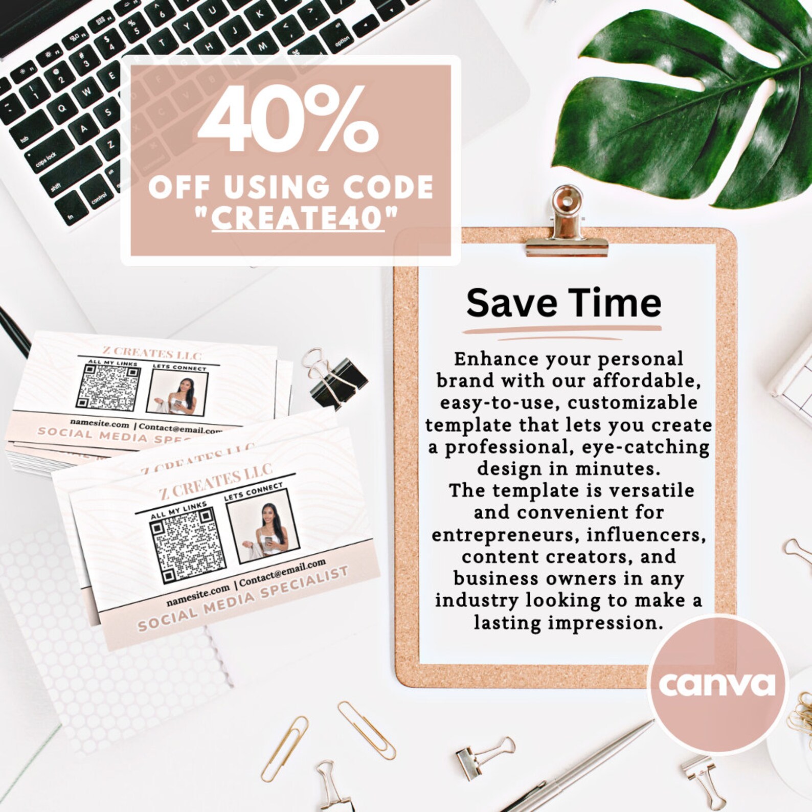 Business Card Template Design, QR Code, Instant Download, Printable ...