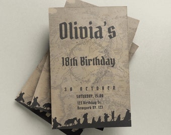Invito di compleanno a tema Il Signore degli Anelli, modello Canva