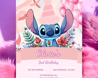 Modello di invito di compleanno Stitch - Invito per festa per bambini modificabile (download digitale)