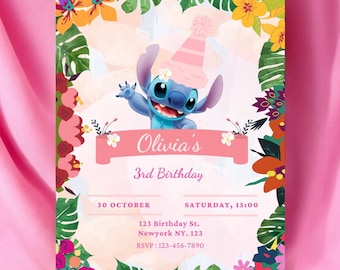 Modello di invito di compleanno Stitch - Invito alla festa personalizzabile (download digitale)