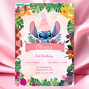 Stitch Birthday Invitation | Editable & Printable Template | Cute Stitch Party Invite | Canva Template | Instant Download