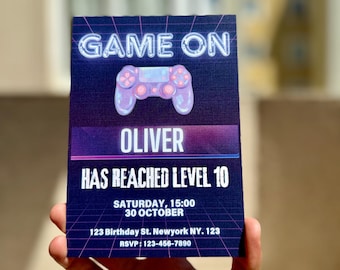 Invito di compleanno modificabile per videogiochi, modello per festa di videogiochi (Canva 5x7)