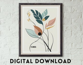 Stampa astratta di tulipani, moderna arte floreale da parete (download digitale)