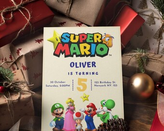 Invito di compleanno Super Mario, modello modificabile (download digitale)