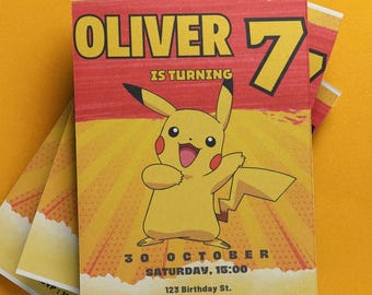 Invito modificabile/Compleanno Pikachu/Invito Pikachu/Invito Pokemon/Modello Canva/Modificabile in Canva/Modelli digitali
