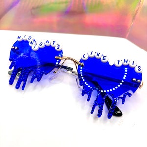 CUSTOMIZABLE CONCERT BADAZZLED Drip Sunglasses Dark Blue