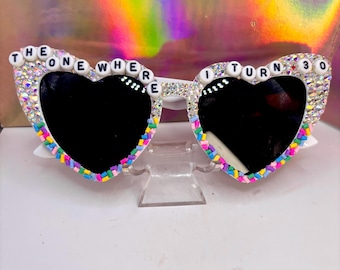 Friends Themed 30th Birthday Heart Sunglasses – Bedazzled Rhinestone Glasses