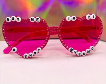 Custom 21st Birthday Sunglasses – Bedazzled Heart Sunnies