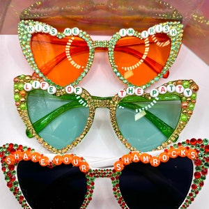 Bedazzled Saint Patricks Glasses st patricks day saint pattys day kiss me I’m Irish glasses st pattys day sunglasses st pattys day accessory