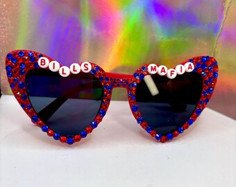 Buffalo Bills Heart Sunglasses – Rhinestone NFL Glasses