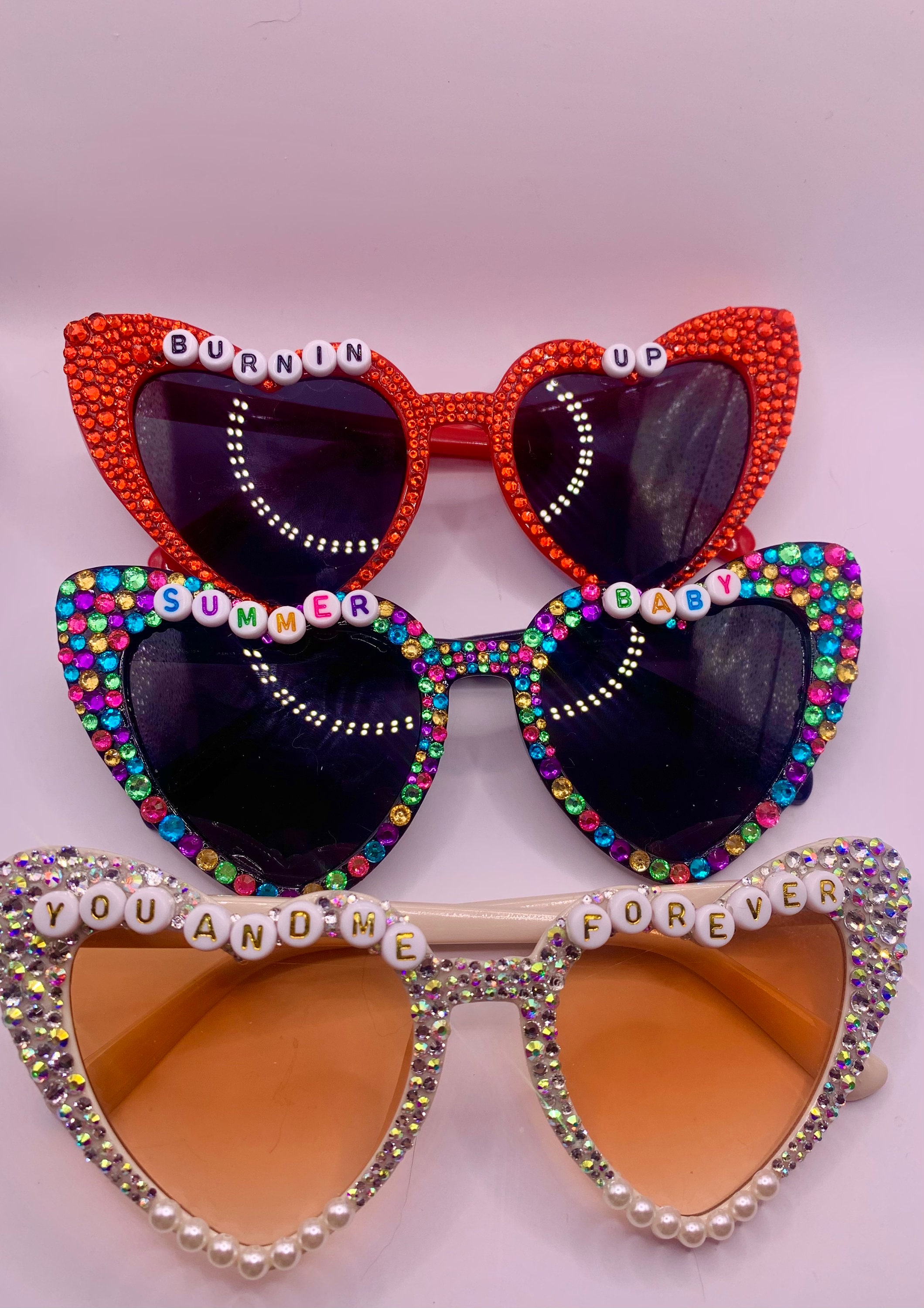 Customizable Bedazzled Heart Sunglasses – Concert Statement Piece