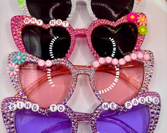 Customized The Lucky Me Tour Bedazzled Sunglasses- sunglasses bedazzled glasses the lucky me tour Hilary duff concert sunnies