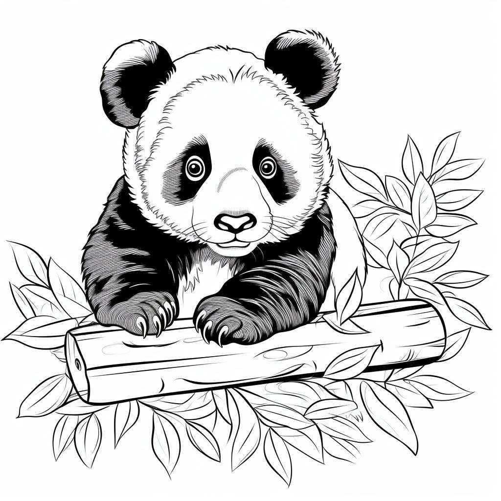 Panda bonito a comer bambu - Pandas - Coloring Pages for Adults