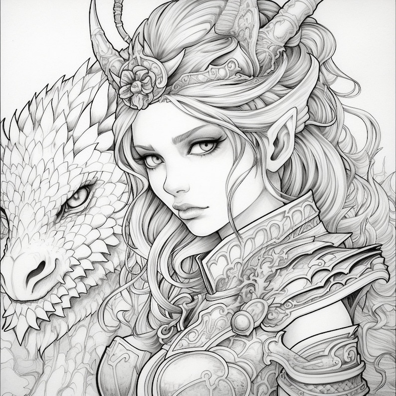10 Dragon Princess Coloring Pages Digital Download Coloring Etsy