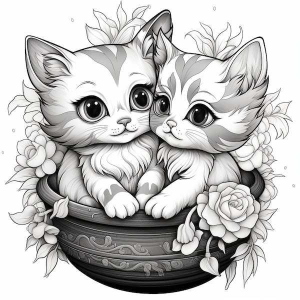 10 Cute Kitten Colouring Pages,Printable PDF, Instant Download,Coloring Pages,Kitten Coloring,Cat Colouring